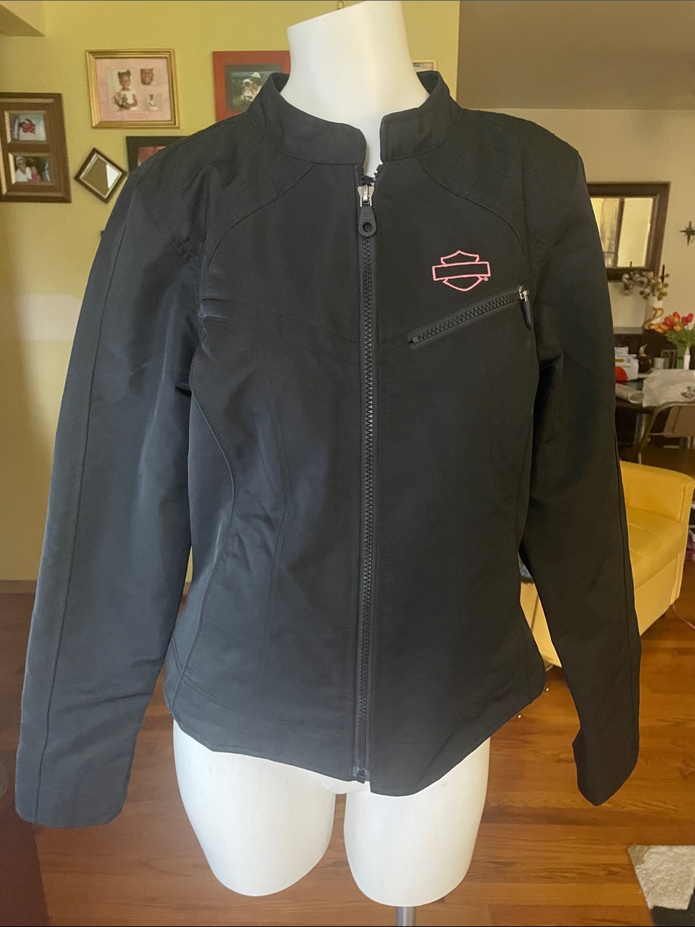Harley-Davidson Black Utility Jacket with Back Pink Bling Emblem - Picture 2 of 9